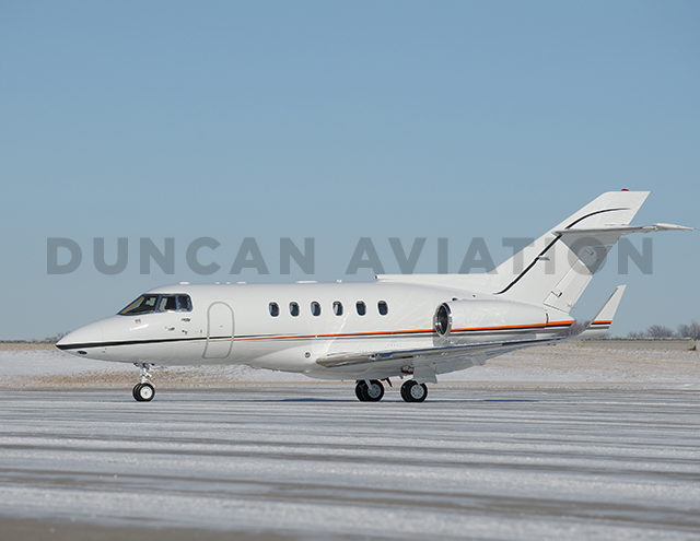 Exterior with updated paint of Hawker 800 by Duncan Aviation