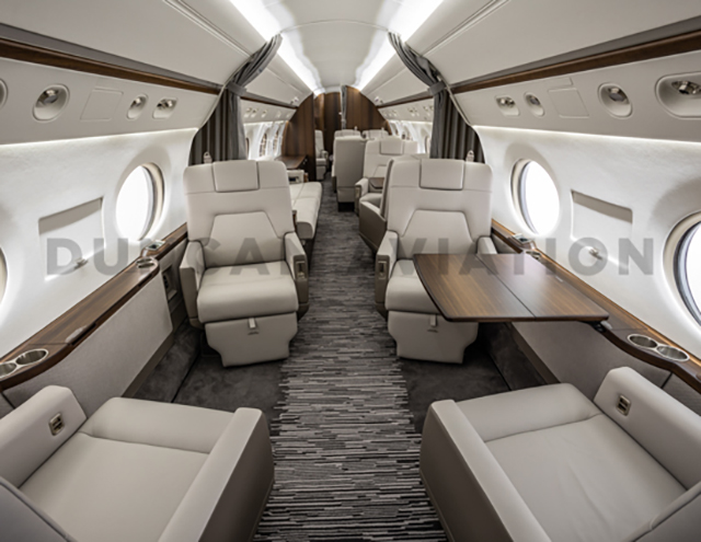 Warm gray interior of updated Gulfstream G550