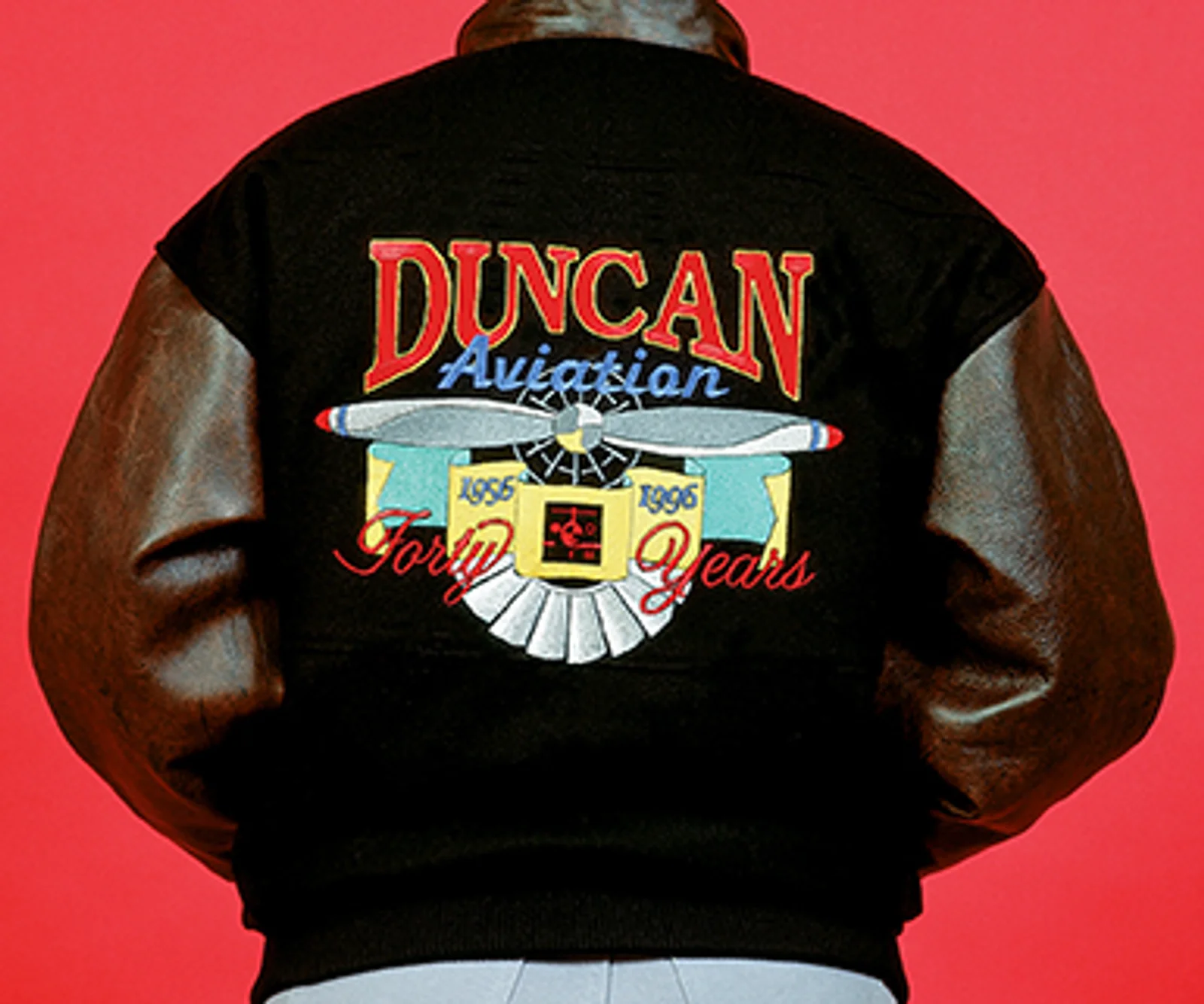 In 1996, Duncan Aviation celebrated 40 years with one-of-a-kind bomber jackets. Want wearables? Visit: DuncanAviationStore.com