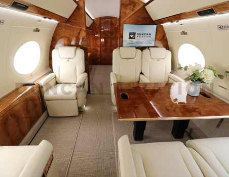 Refurbished interior of Gulfstream 650 by Duncan Aviation